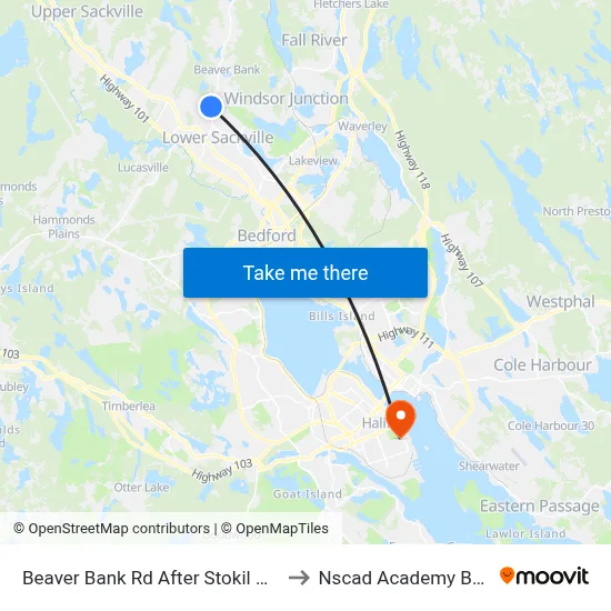 Beaver Bank Rd After Stokil Dr (8710) to Nscad Academy Building map