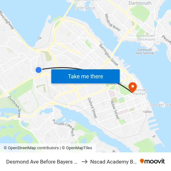Desmond Ave Before Bayers Rd (6564) to Nscad Academy Building map