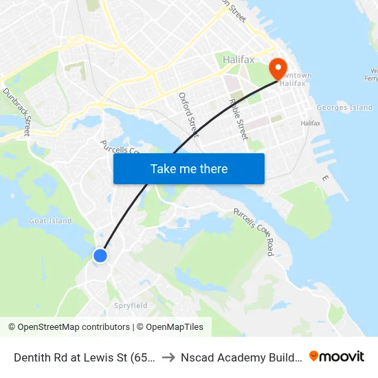 Dentith Rd at Lewis St (6561) to Nscad Academy Building map