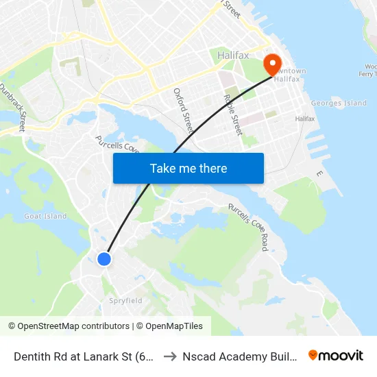 Dentith Rd at Lanark St (6560) to Nscad Academy Building map
