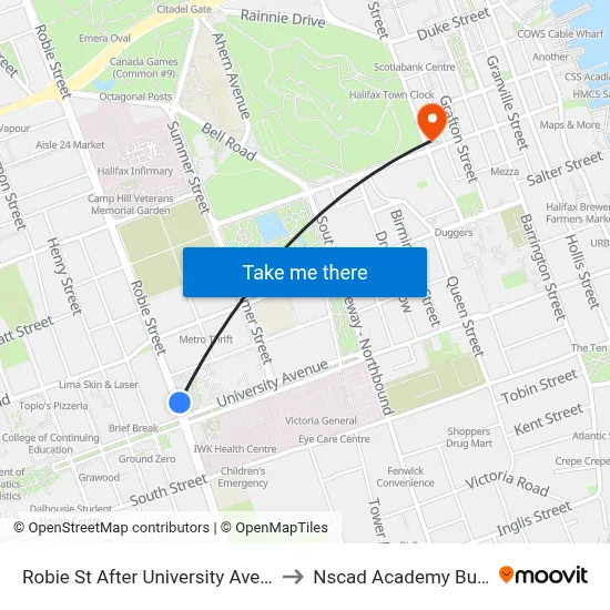 Robie St After University Ave (8187) to Nscad Academy Building map