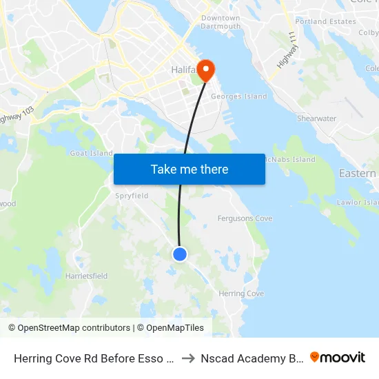 Herring Cove Rd Before Esso Rd (6879) to Nscad Academy Building map