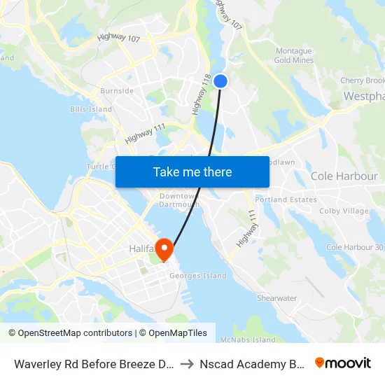 Waverley Rd Before Breeze Dr (8446) to Nscad Academy Building map
