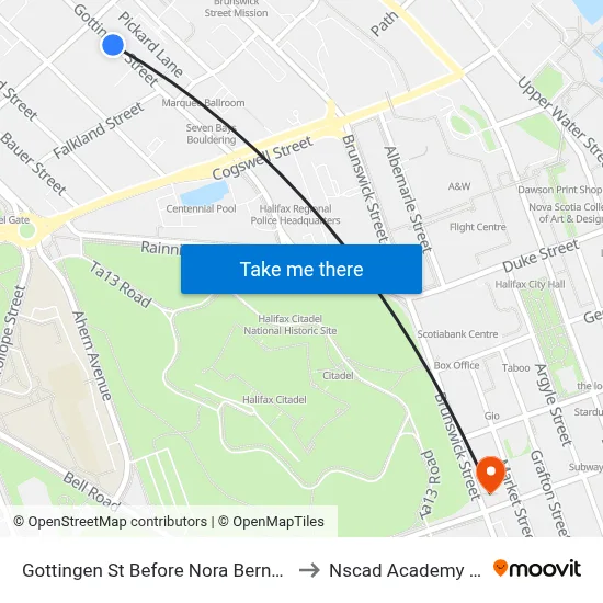 Gottingen St Before Nora Bernard St (6778) to Nscad Academy Building map