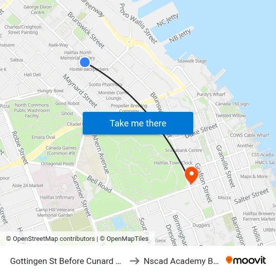 Gottingen St Before Cunard St (6779) to Nscad Academy Building map