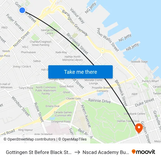 Gottingen St Before Black St (6777) to Nscad Academy Building map