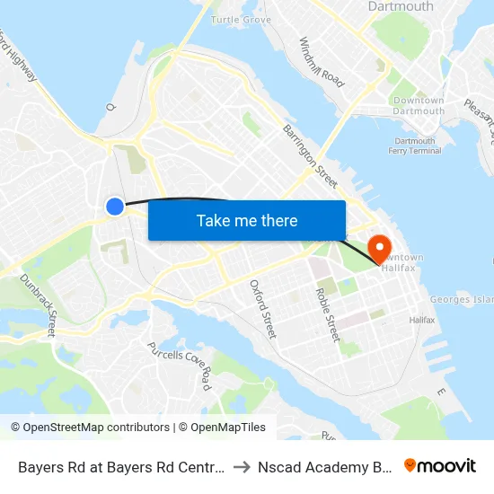 Bayers Rd at Bayers Rd Centre (6194) to Nscad Academy Building map