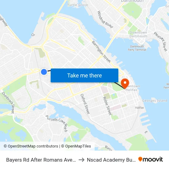 Bayers Rd After Romans Ave (6197) to Nscad Academy Building map