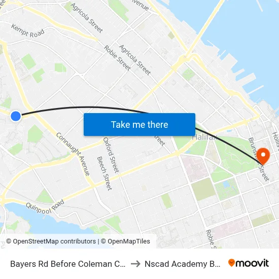 Bayers Rd Before Coleman Ct (6193) to Nscad Academy Building map