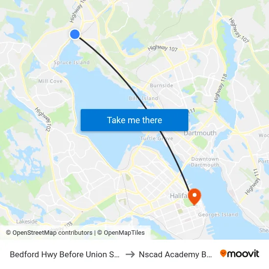 Bedford Hwy Before Union St (6228) to Nscad Academy Building map