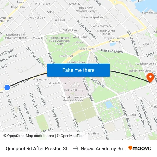 Quinpool Rd After Preston St (8147) to Nscad Academy Building map