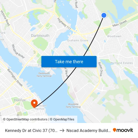 Kennedy Dr at Civic 37 (7052) to Nscad Academy Building map