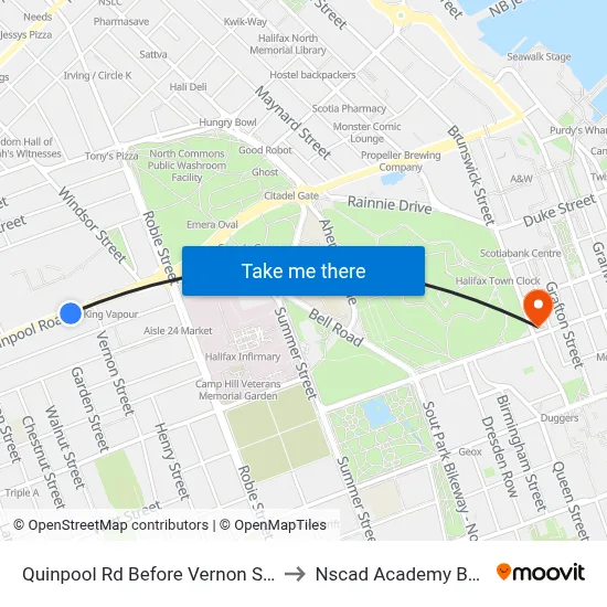 Quinpool Rd Before Vernon St (8149) to Nscad Academy Building map
