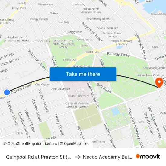Quinpool Rd at Preston St (8148) to Nscad Academy Building map