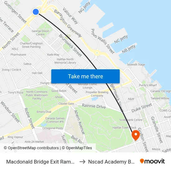 Macdonald Bridge Exit Ramp (8638) to Nscad Academy Building map