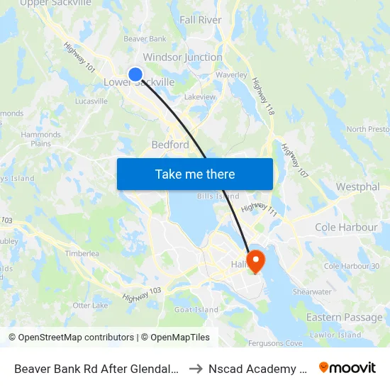 Beaver Bank Rd After Glendale Dr (8709) to Nscad Academy Building map