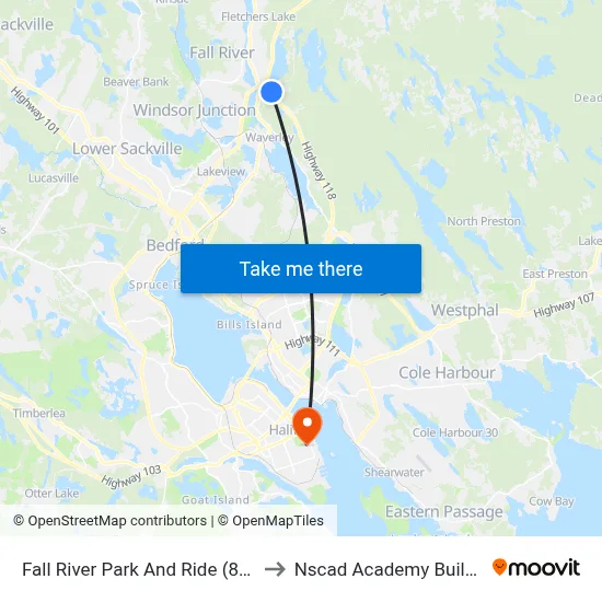 Fall River Park And Ride (8030) to Nscad Academy Building map
