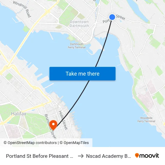 Portland St Before Pleasant St (8039) to Nscad Academy Building map