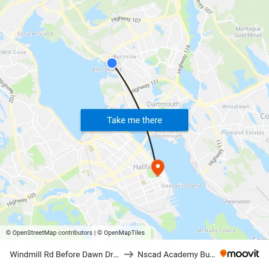 Windmill Rd Before Dawn Dr (8522) to Nscad Academy Building map