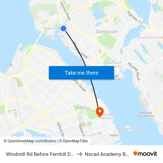 Windmill Rd Before Fernhill Dr (8521) to Nscad Academy Building map