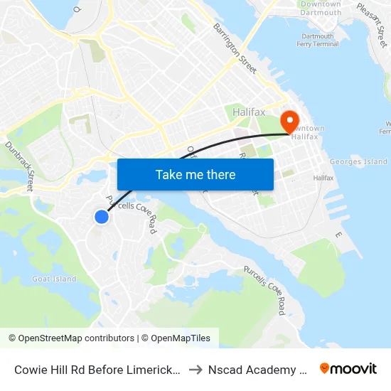 Cowie Hill Rd Before Limerick Rd (6517) to Nscad Academy Building map