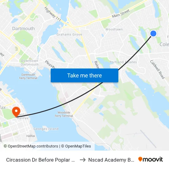 Circassion Dr Before Poplar Dr (6421) to Nscad Academy Building map