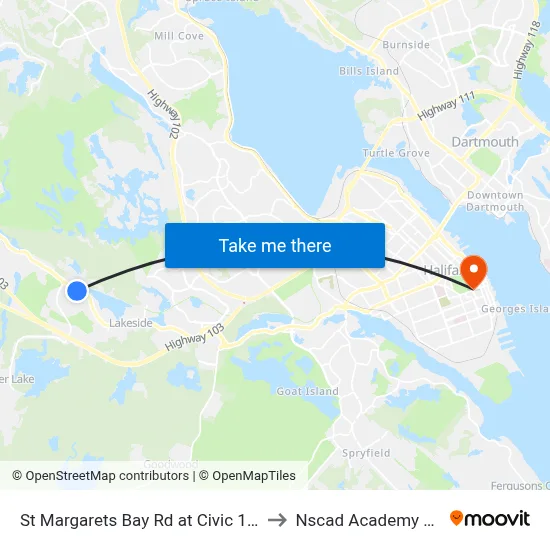 St Margarets Bay Rd at Civic 1820 (6161) to Nscad Academy Building map