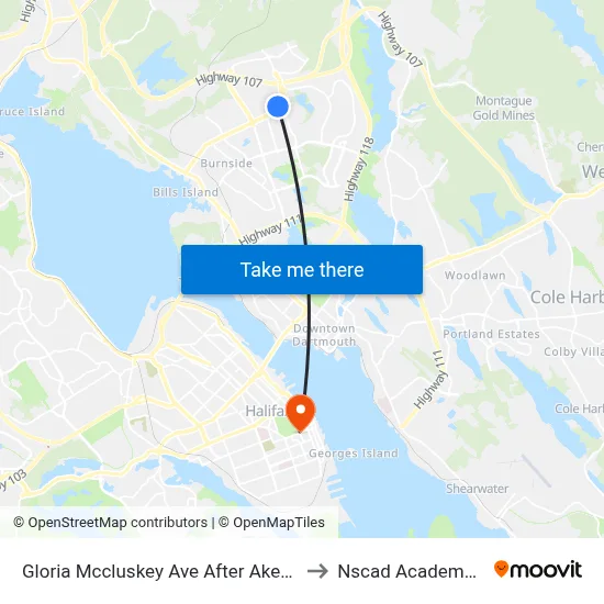 Gloria Mccluskey Ave After Akerley Blvd (6765) to Nscad Academy Building map