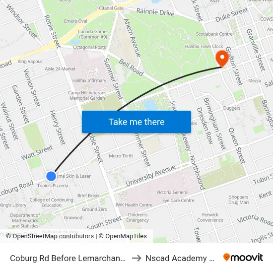 Coburg Rd Before Lemarchant St (6450) to Nscad Academy Building map