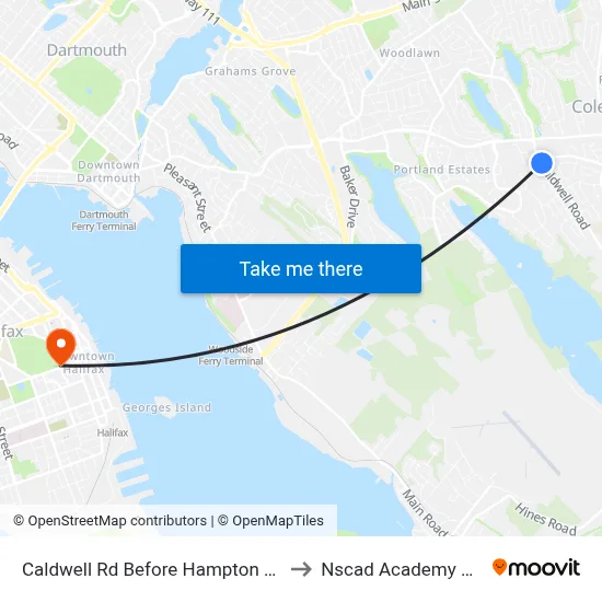 Caldwell Rd Before Hampton Grn (6344) to Nscad Academy Building map