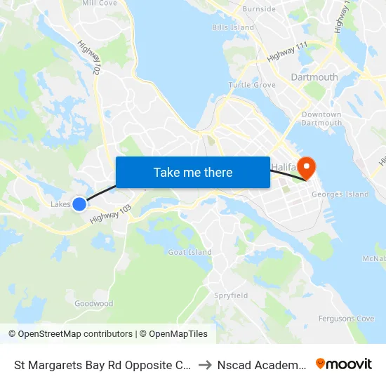 St Margarets Bay Rd Opposite Civic 1264 (6184) to Nscad Academy Building map