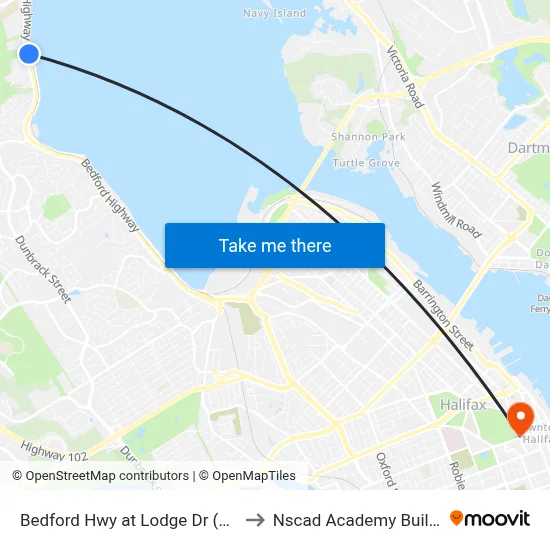 Bedford Hwy at Lodge Dr (6233) to Nscad Academy Building map