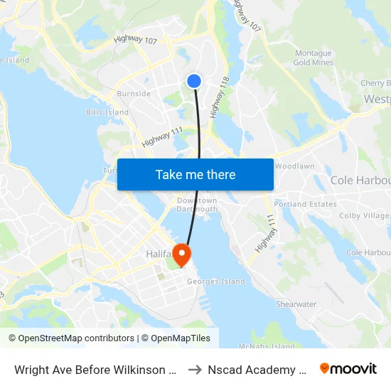 Wright Ave Before Wilkinson Ave (8865) to Nscad Academy Building map