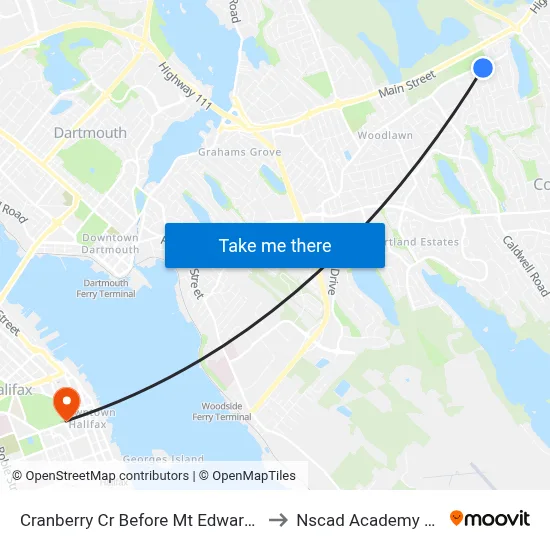 Cranberry Cr Before Mt Edward Rd (8868) to Nscad Academy Building map