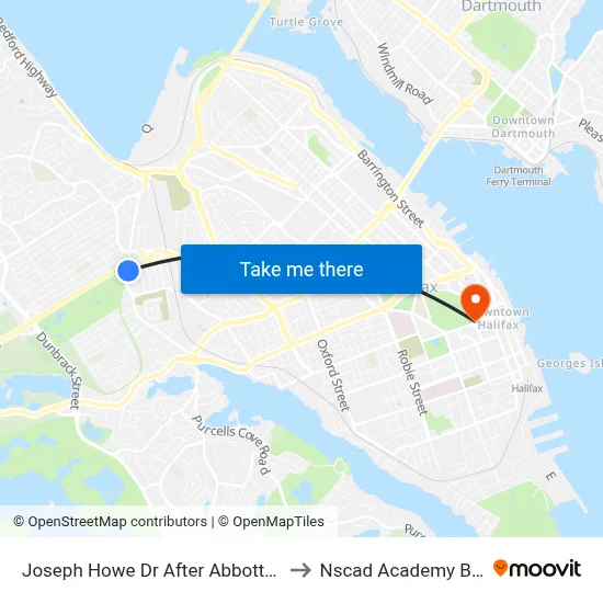 Joseph Howe Dr After Abbott Dr (6980) to Nscad Academy Building map