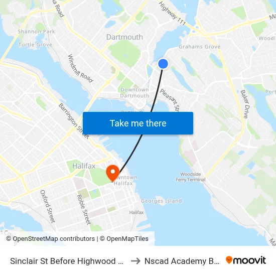 Sinclair St Before Highwood St (8284) to Nscad Academy Building map