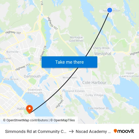 Simmonds Rd at Community Centre (8282) to Nscad Academy Building map