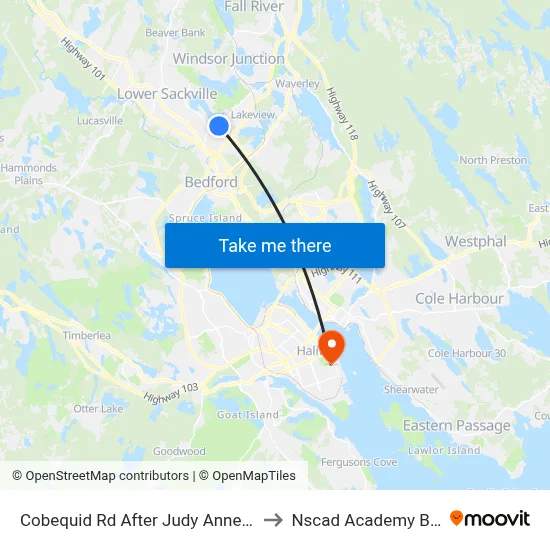 Cobequid Rd After Judy Anne Ct (6439) to Nscad Academy Building map