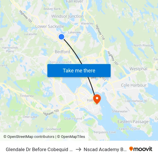 Glendale Dr Before Cobequid Rd (6750) to Nscad Academy Building map