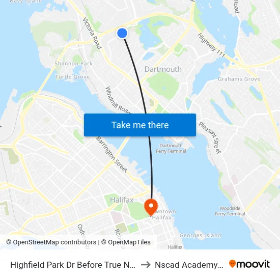 Highfield Park Dr Before True North Cr (6924) to Nscad Academy Building map