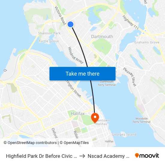 Highfield Park Dr Before Civic 65 (6921) to Nscad Academy Building map