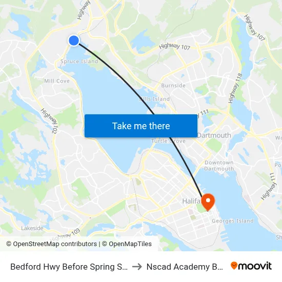 Bedford Hwy Before Spring St (6249) to Nscad Academy Building map