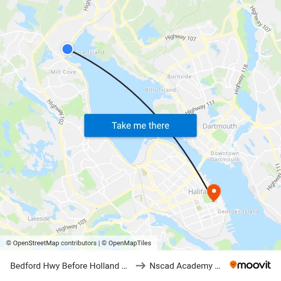 Bedford Hwy Before Holland Ave (6240) to Nscad Academy Building map