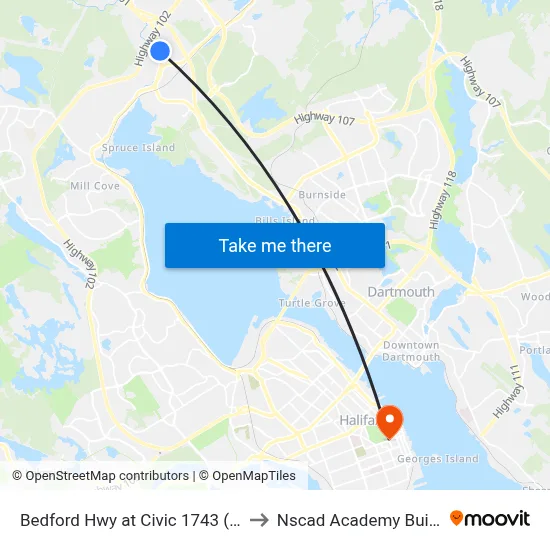 Bedford Hwy at Civic 1743 (6243) to Nscad Academy Building map
