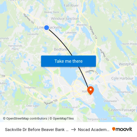Sackville Dr Before Beaver Bank Connector (7315) to Nscad Academy Building map