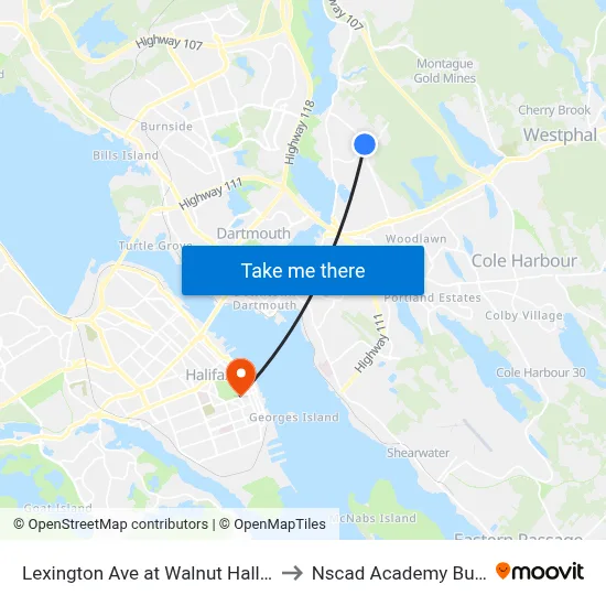 Lexington Ave at Walnut Hall (7146) to Nscad Academy Building map