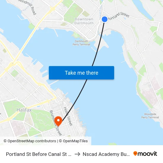 Portland St Before Canal St (8057) to Nscad Academy Building map