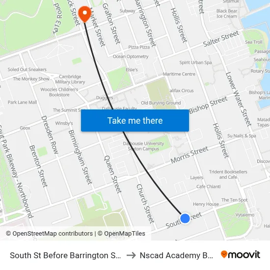 South St Before Barrington St (8293) to Nscad Academy Building map