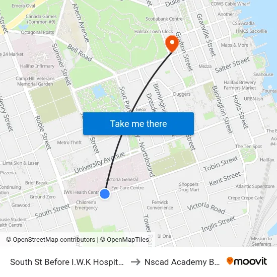 South St Before I.W.K Hospital (8298) to Nscad Academy Building map