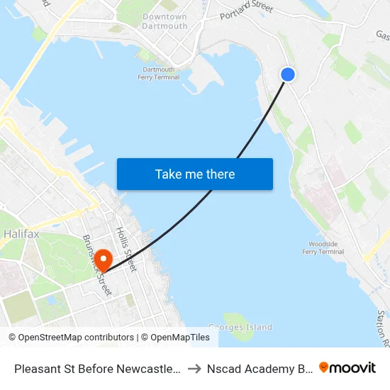 Pleasant St Before Newcastle St (7496) to Nscad Academy Building map
